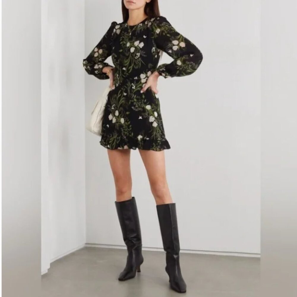 REFORMATION Resnick Ruffled Floral-print Georgette Mini Dress in Anastasia Sz. 0